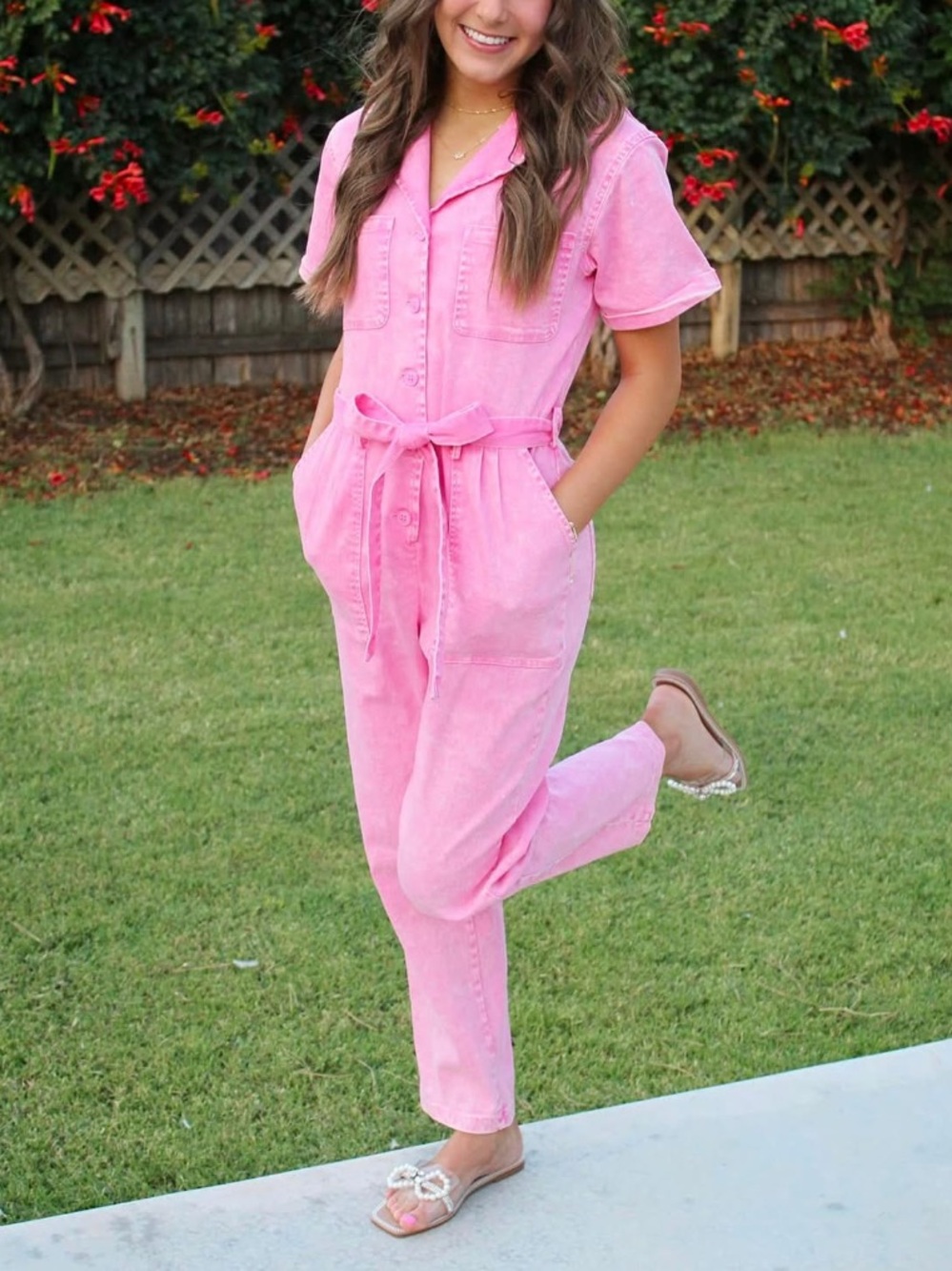 Skies are blue PINK denim straight leg jumpsuit S